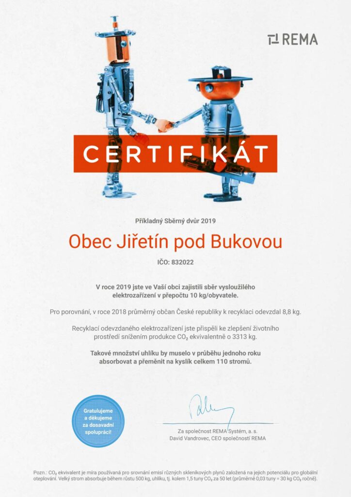 Certifikát Příkladný sběrný dvůr